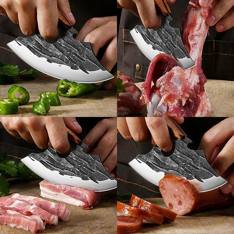 Boning Knife Wooden Handle Handmade Cooking Slicing Knife Chef Knives Barbecue Cleaver Meat Chop Vegetable Fruit Kitchen Knives - Action Outdoors Kiwi