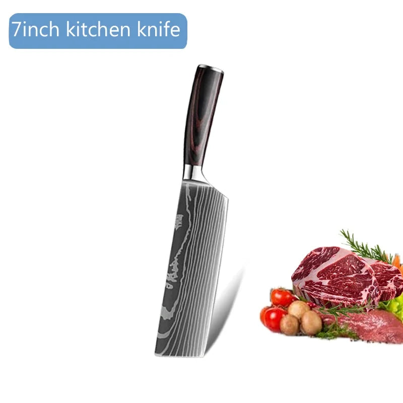 Damascus Kitchen Knives with Titanium Cutting Board Japanese Santoku Cleaver Stainless Steel Boning Knife Portable Meat Chopping - Action Outdoors Kiwi