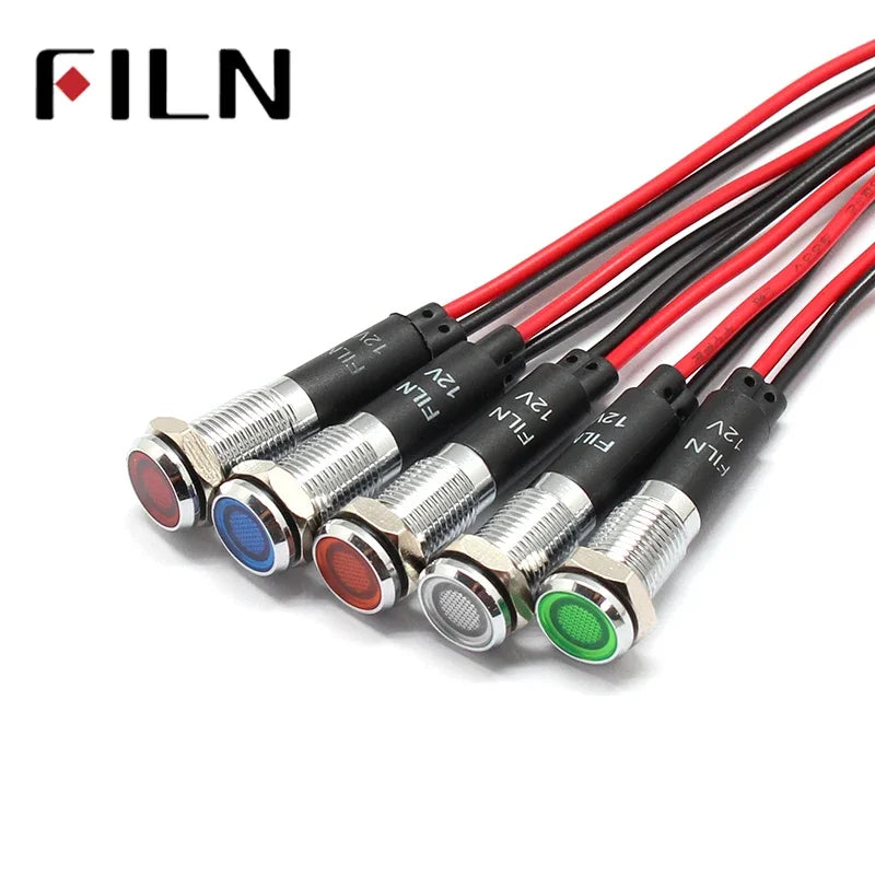 8mm 12V 24V 110V 220V Metal LED Pilot Panel Dash Signal Indicator Warning light 20cm cable Chrome Finish Car Boat Marine - Action Outdoors Kiwi