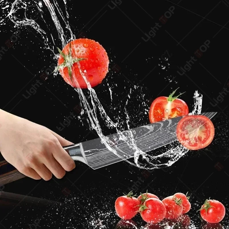 Damascus Kitchen Knives with Titanium Cutting Board Japanese Santoku Cleaver Stainless Steel Boning Knife Portable Meat Chopping - Action Outdoors Kiwi