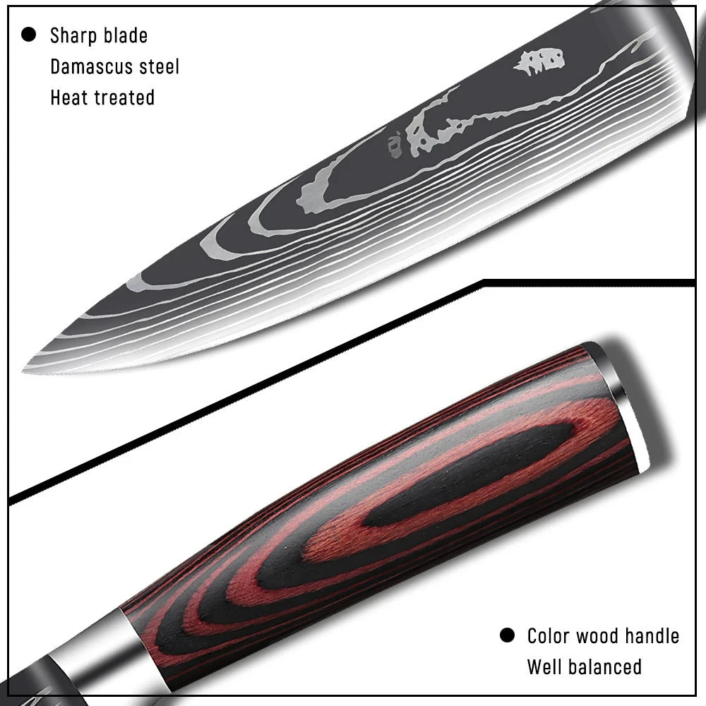 Kitchen Knife Chef Knives Meat Cleaver Fruit Vegetable Knife Slicing Knife Santoku Knife Damascus Pattern Cooking Cutter - Action Outdoors Kiwi