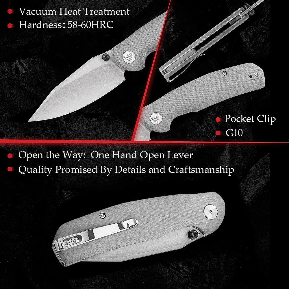 TRIVISA EDC Folding Knife for Men, Axis Pocket Knife with Clip,3.34” 14C28N Steel ,Stonewash Blade,G10 Handle.Camping Tool - Action Outdoors Kiwi