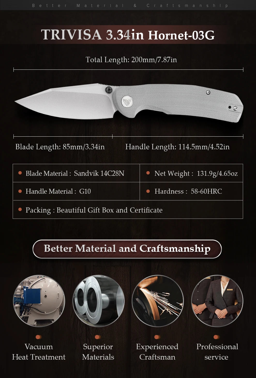 TRIVISA EDC Folding Knife for Men, Axis Pocket Knife with Clip,3.34” 14C28N Steel ,Stonewash Blade,G10 Handle.Camping Tool - Action Outdoors Kiwi