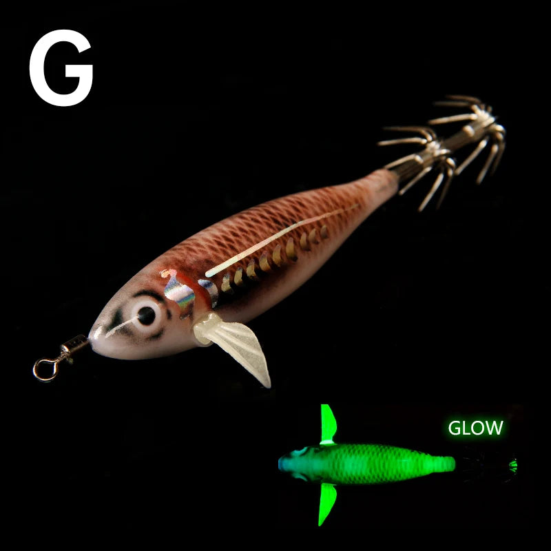 Luminous Squid Jig Artificial Bait Squid Fishing Lures Cuttlefish Webfoot Octopus Noctilucent Wood Shrimp Sea Fishing Lure