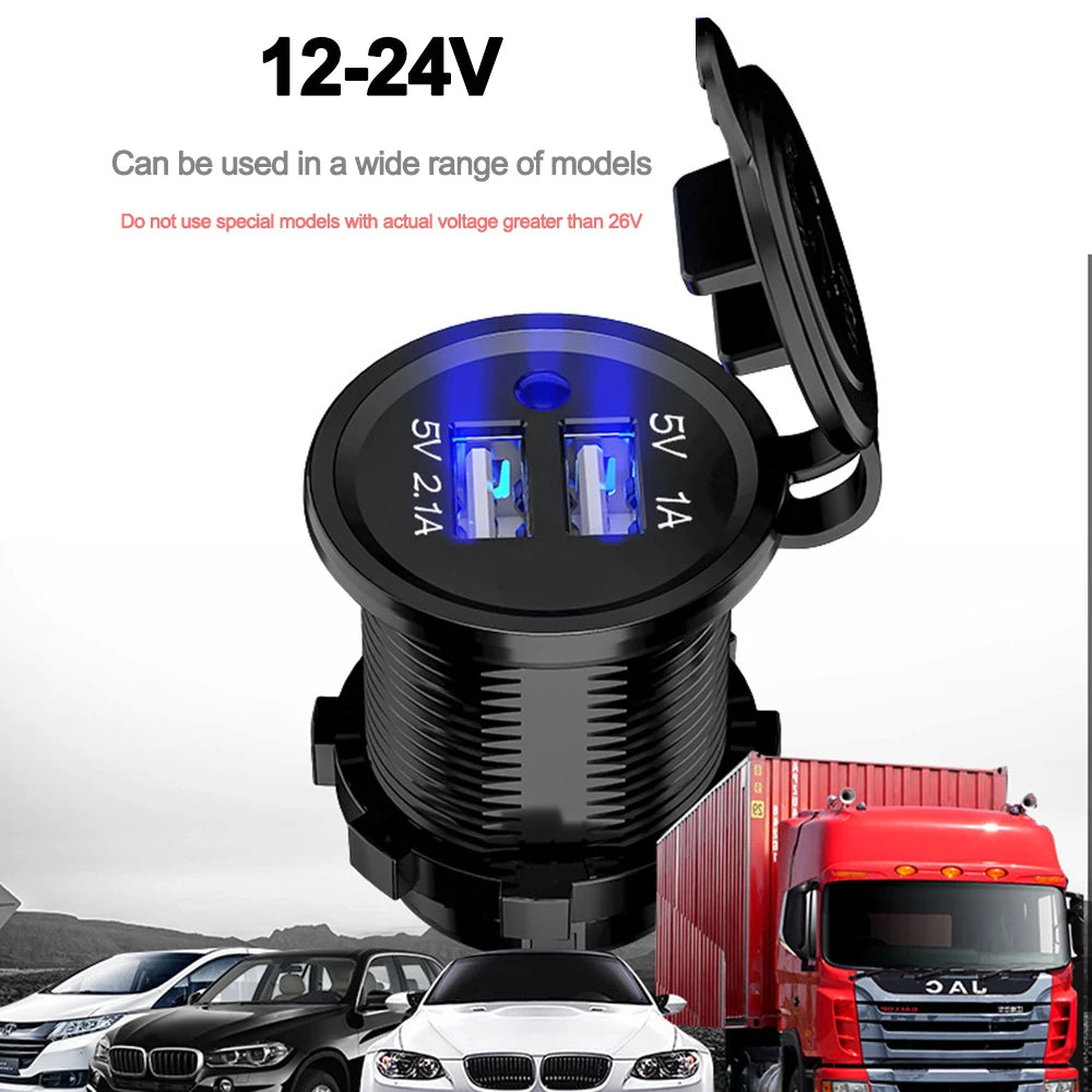 3.1 A Dual USB 2 Ports 12V-24V Universal Car Cigarette Charger Socket Power Adapter Outlet with Blue Light for Car Boat Marine - Action Outdoors Kiwi