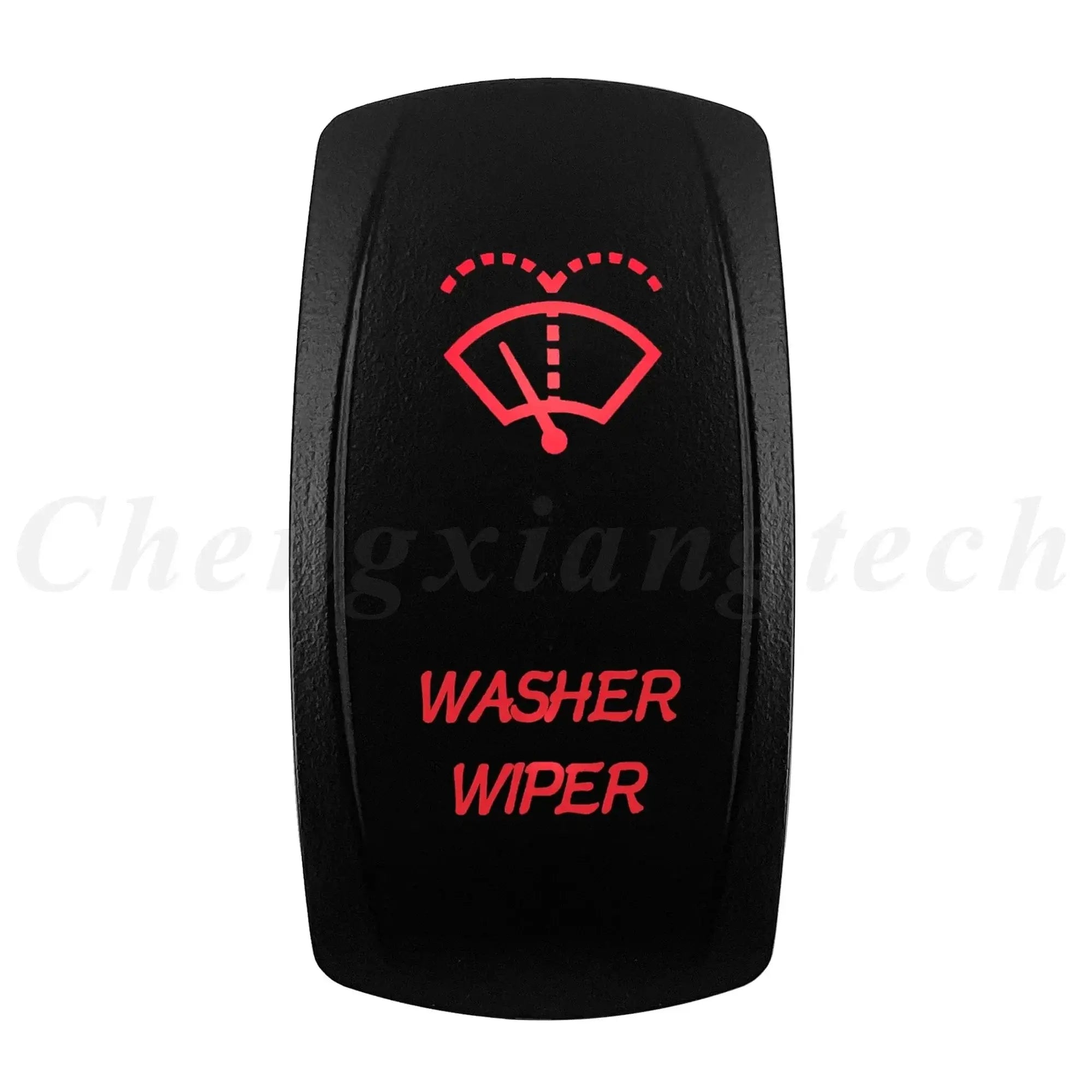 Washer wiper toggle switch with red LED indicator on a black background for automotive use.