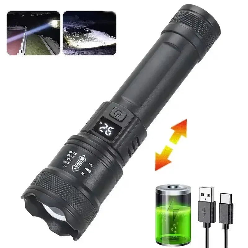 High Strong Power Led Flashlights Tactical Flash Light Torch Ultra Bright Lamp USB Charging Camping Fishing Defensa Zoom Lantern - Action Outdoors Kiwi