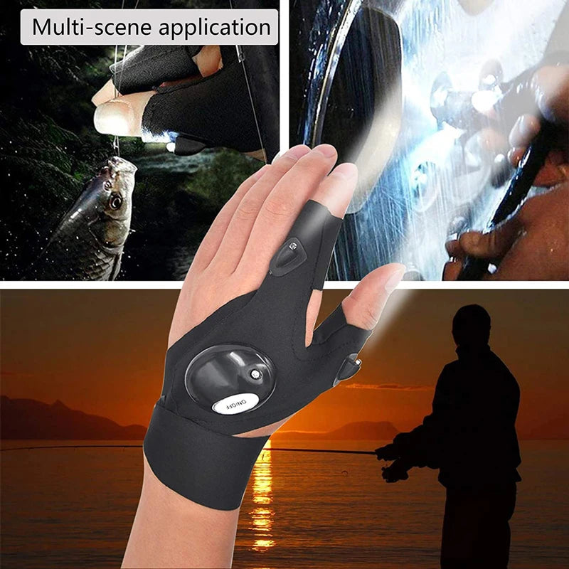 Half-finger Fishing Gloves Led Flashlight Waterproof Flashlight Outdoor Hiking Camping Fishing Rescue Survival Lighting Tool - Action Outdoors Kiwi