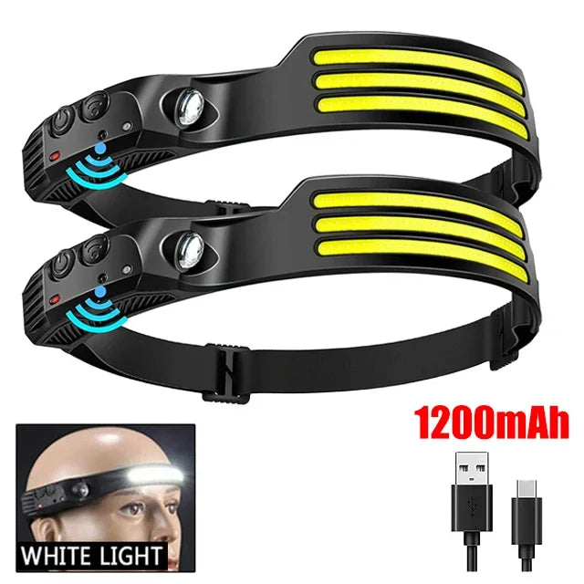COB LED Headlamp Induction Head Lamp Built-in Battery USB Rechargeable Head Flashlight Outdoor Camping Fishing Sensor Headlight - Action Outdoors Kiwi