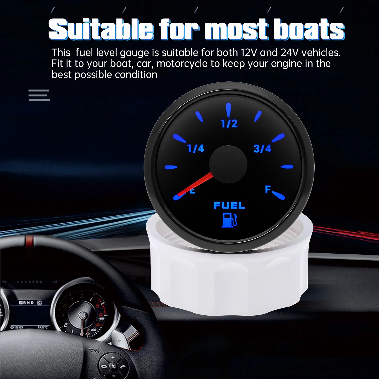 0-190Ω Fuel Float Sensor + Fuel Level Gauge(Option) 7 Color Backlight Fuel Tank Level Gauge With Alarm Light For Marine Car RVS - Action Outdoors Kiwi
