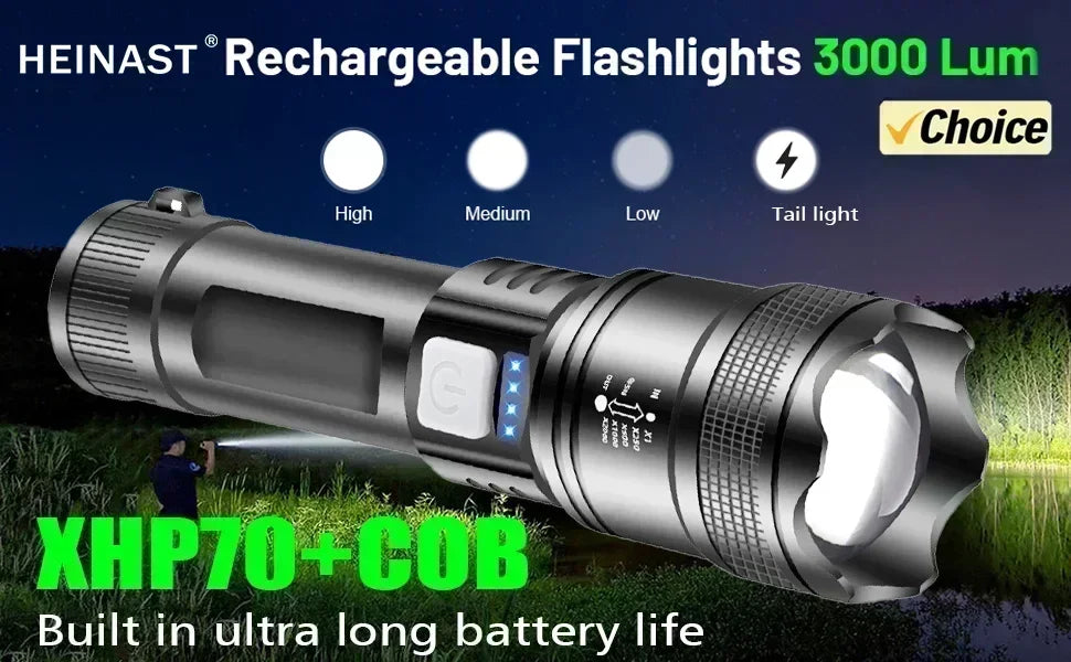 High Strong Power Led Flashlights Tactical Flash Light Torch Ultra Bright Lamp USB Charging Camping Fishing Defensa Zoom Lantern - Action Outdoors Kiwi