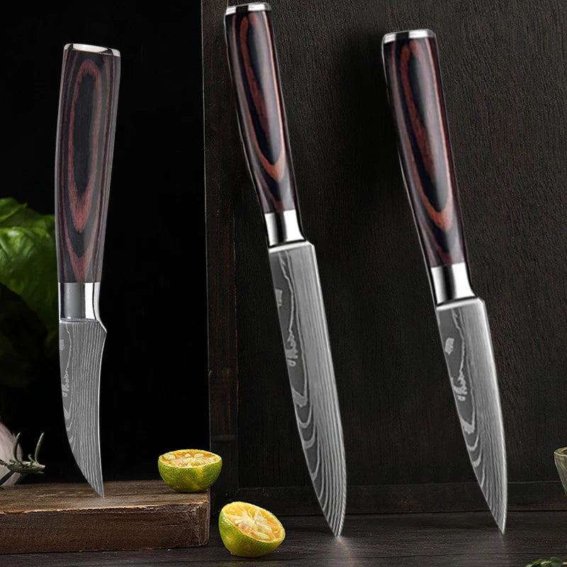 Kitchen Knife Chef Knives Meat Cleaver Fruit Vegetable Knife Slicing Knife Santoku Knife Damascus Pattern Cooking Cutter - Action Outdoors Kiwi