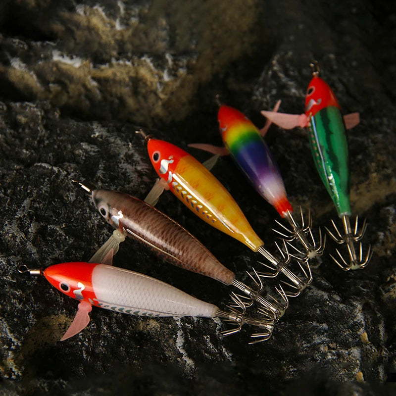 Luminous Squid Jig Artificial Bait Squid Fishing Lures Cuttlefish Webfoot Octopus Noctilucent Wood Shrimp Sea Fishing Lure
