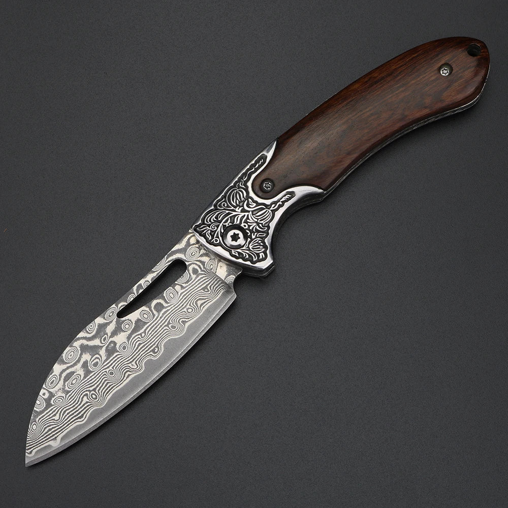 XUANTENG Damascus Laser Pattern Small Knife Hollow Handle Outdoor Knife Camping Hunting Knife Survival Knife - Action Outdoors Kiwi