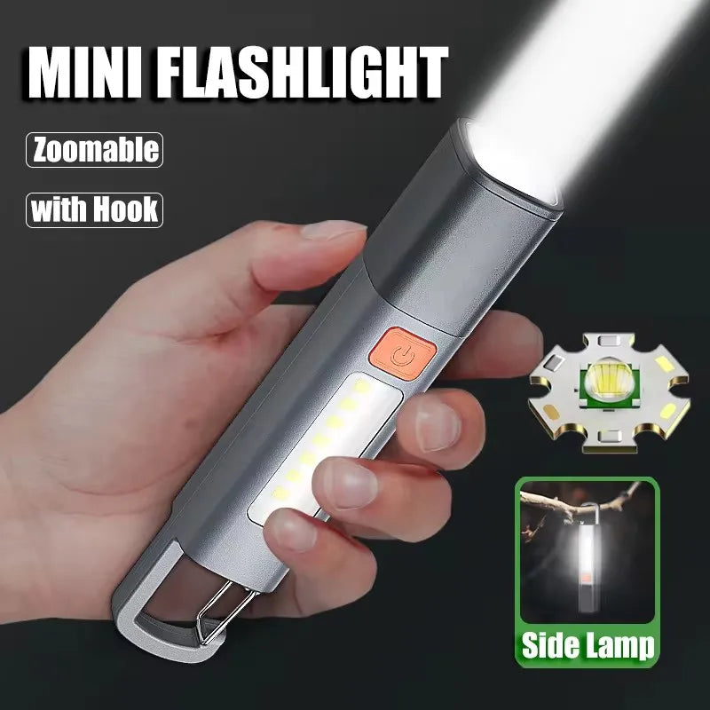 Strong Lighting ABS Flashlamp USB Charging Portable Outdoor Small Flashlight Camping Hanging Lamp Telescopic Focus COB Side Lamp - Action Outdoors Kiwi