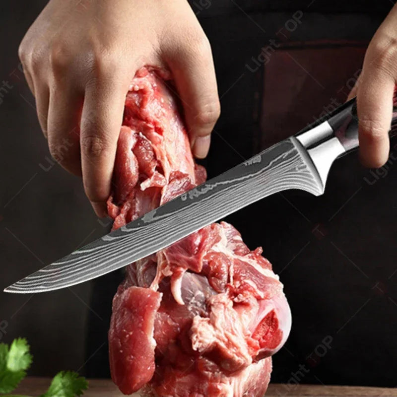 Damascus Kitchen Knives with Titanium Cutting Board Japanese Santoku Cleaver Stainless Steel Boning Knife Portable Meat Chopping - Action Outdoors Kiwi