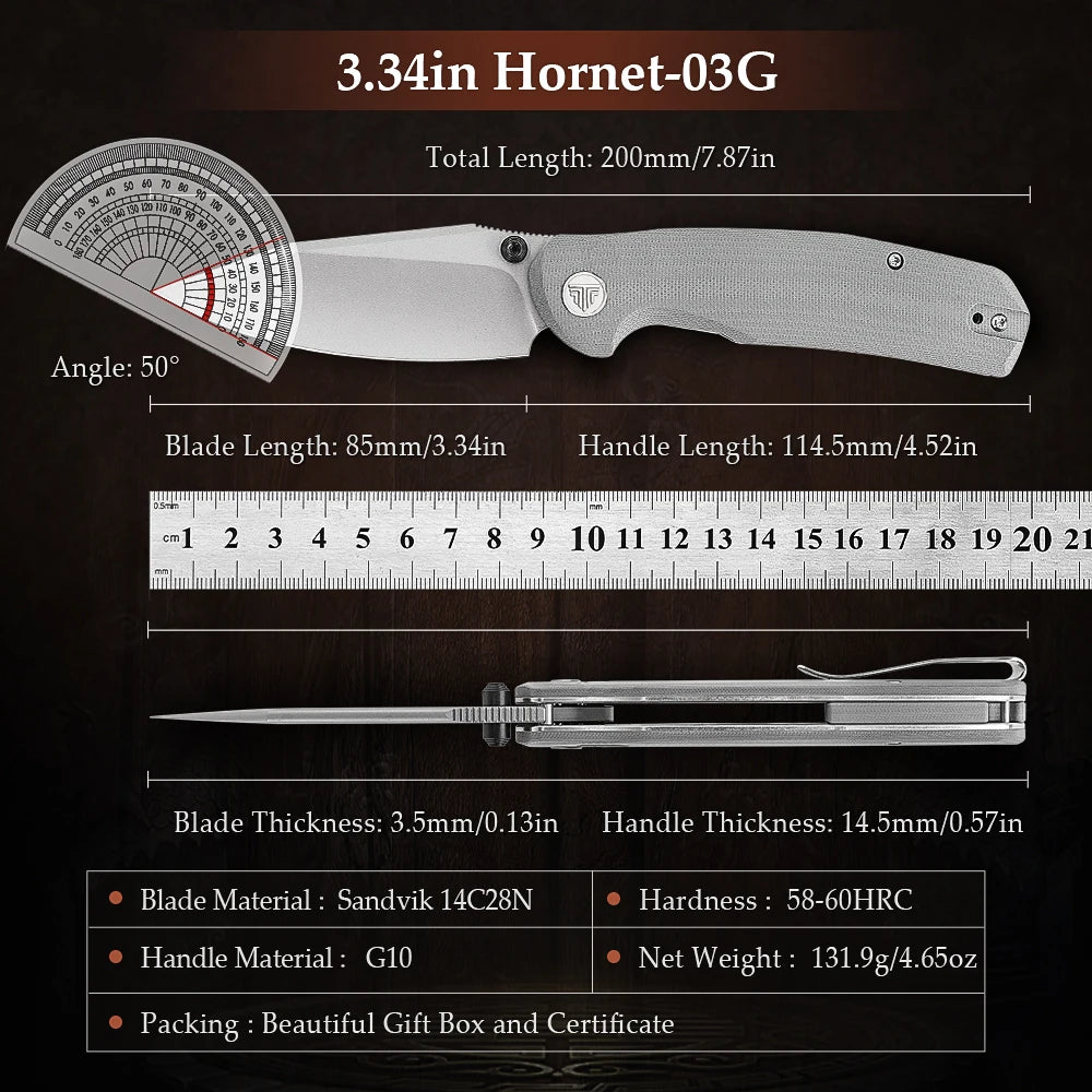 TRIVISA EDC Folding Knife for Men, Axis Pocket Knife with Clip,3.34” 14C28N Steel ,Stonewash Blade,G10 Handle.Camping Tool - Action Outdoors Kiwi