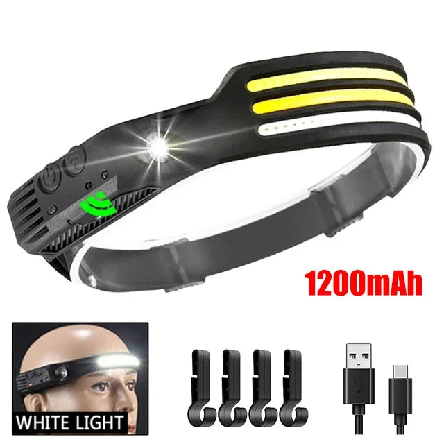 COB LED Headlamp Induction Head Lamp Built-in Battery USB Rechargeable Head Flashlight Outdoor Camping Fishing Sensor Headlight - Action Outdoors Kiwi