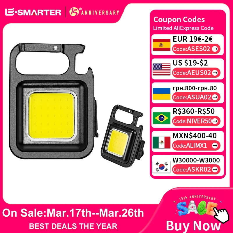 Mini LED Flashlight Keychain Multifunctional Portable COB Camping Lamps USB Charging Work Lights Outdoor Fishing Hiking Lanterna - Action Outdoors Kiwi