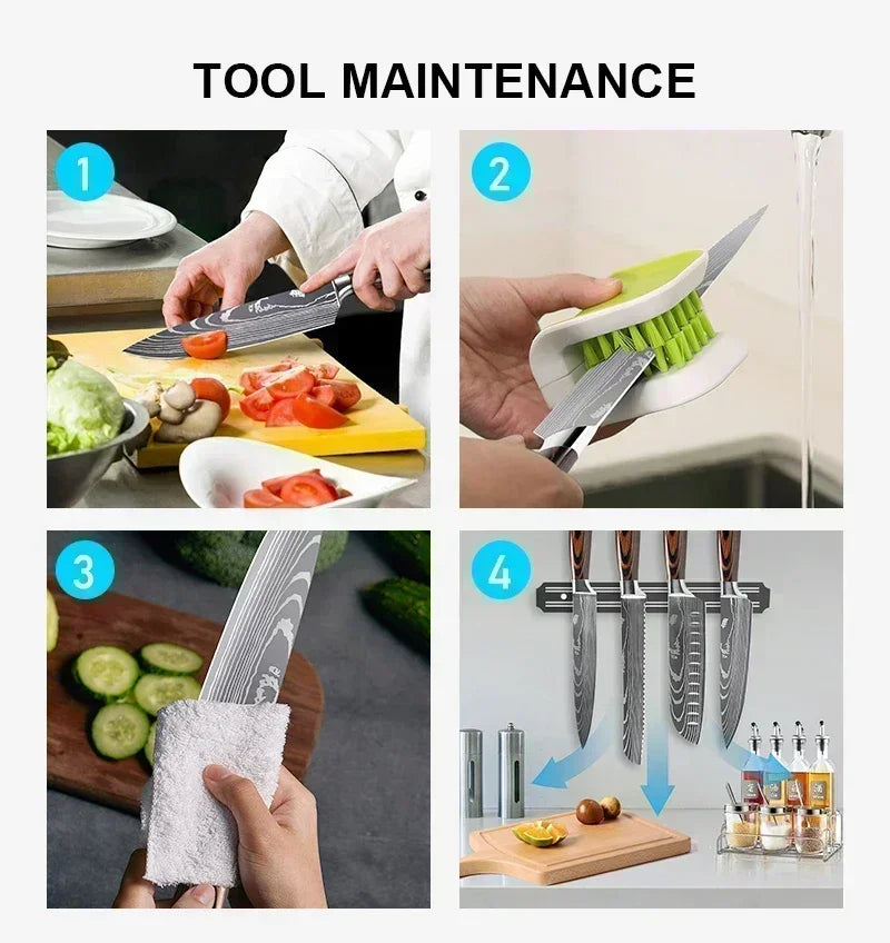 Laser Damascus Kitchen Knife Cleaver Meat Fruit Bread Knife Barbecue Boning Knife Cut Chicken Convenient Scissors Kitchen Knives - Action Outdoors Kiwi