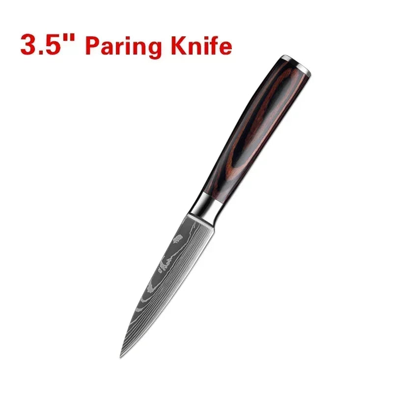 Laser Damascus Kitchen Knife Cleaver Meat Fruit Bread Knife Barbecue Boning Knife Cut Chicken Convenient Scissors Kitchen Knives - Action Outdoors Kiwi
