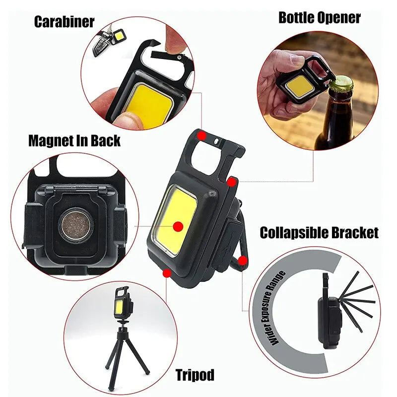 1000 LM Super Bright MINI COB Keychain Flashlight Charging Lamp Camping Lights with Magnet 4 Lighting Modes for Camping Home - Action Outdoors Kiwi