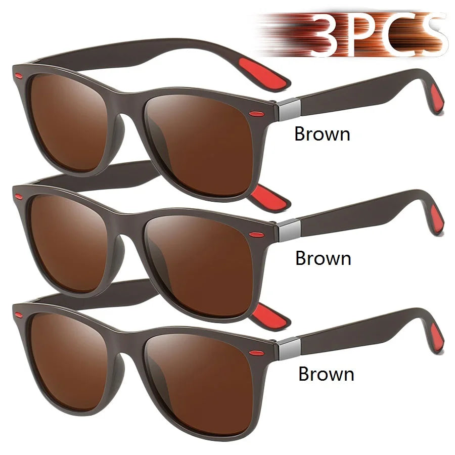 3 Pieces Fashion Unisex Vintage Square Sunglasses For Men Women Driving Fishing Luxury Brand Designer Sun Glasses UV400 Eyewear - Action Outdoors Kiwi