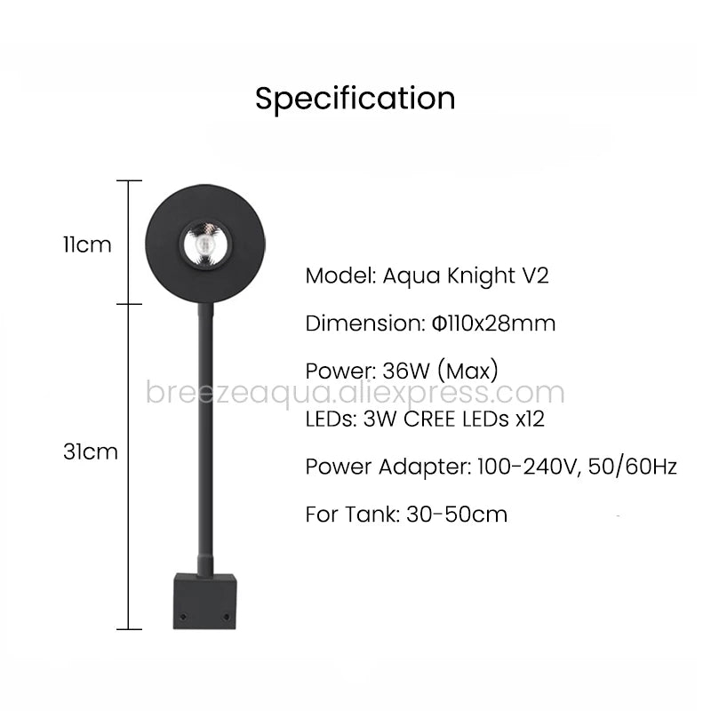 Spectra Aqua Knight V2 36W Full Spectrum Touch Control Built-in Timer Marine Coral Reef Saltwater Fish Tank Aquarium LED Light - Action Outdoors Kiwi