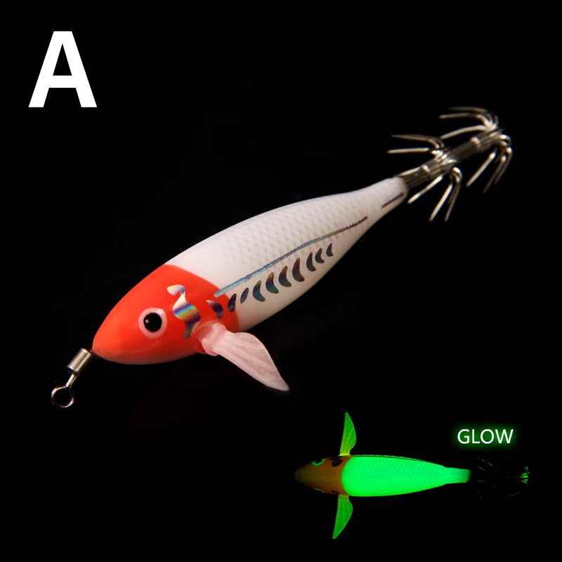Luminous Squid Jig Artificial Bait Squid Fishing Lures Cuttlefish Webfoot Octopus Noctilucent Wood Shrimp Sea Fishing Lure