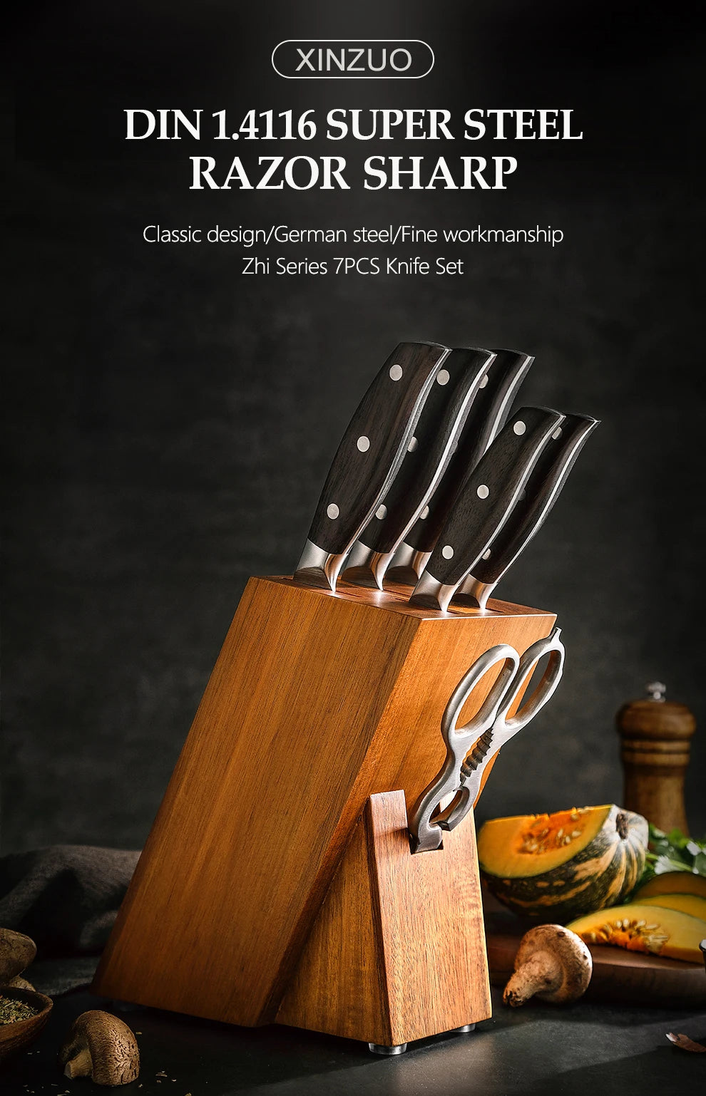 XINZUO Professional Full 7 PCS Knife Set German - Action Outdoors Kiwi