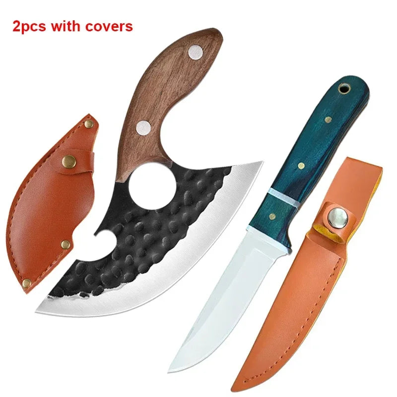 Barbecue Knife Can Open Bottle Cleaver Meat Fruit Vegetables Utility Boning Knife Kitchen Chef Knives Wooden Handle With Sheath - Action Outdoors Kiwi