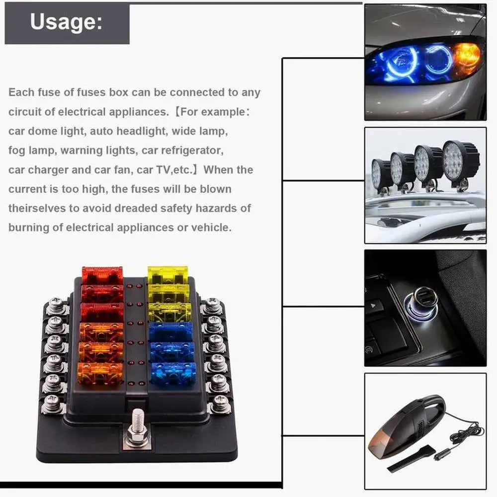 Universal 12Ways Car Blade Holder Fuse Box With LED Indicator Light 12V 32V Screw Binding Post Fuse For Car Boat Marine - Action Outdoors Kiwi