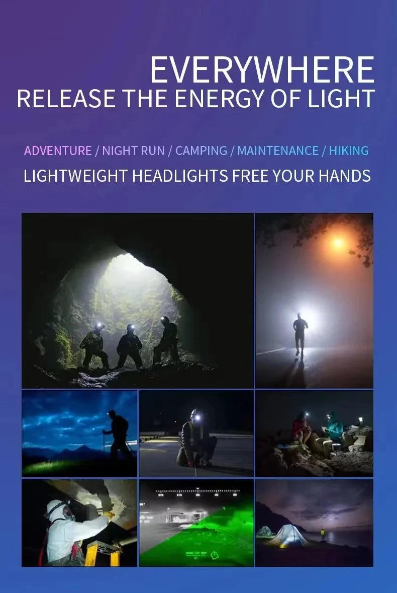 Headlight Portable head mounted work light rechargeable floodlight multifunctional outdoor fishing light strong running light - Action Outdoors Kiwi
