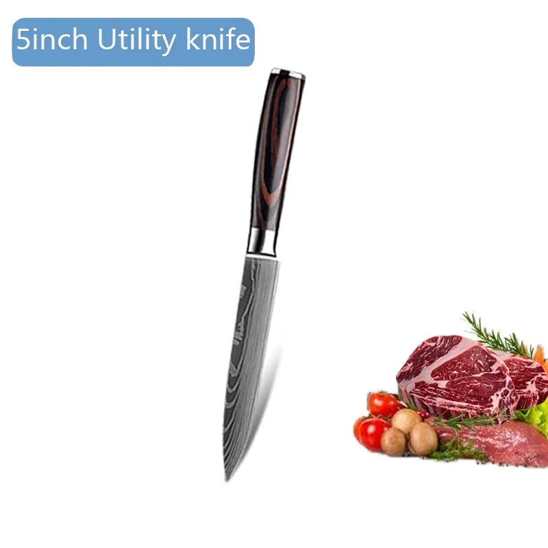 Damascus Kitchen Knives with Titanium Cutting Board Japanese Santoku Cleaver Stainless Steel Boning Knife Portable Meat Chopping - Action Outdoors Kiwi