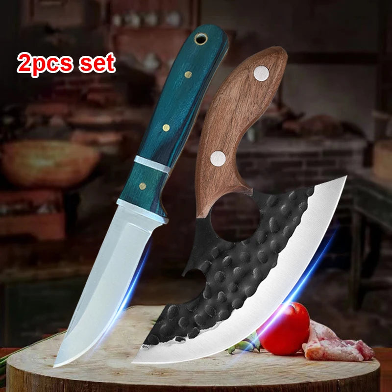 Barbecue Knife Can Open Bottle Cleaver Meat Fruit Vegetables Utility Boning Knife Kitchen Chef Knives Wooden Handle With Sheath - Action Outdoors Kiwi
