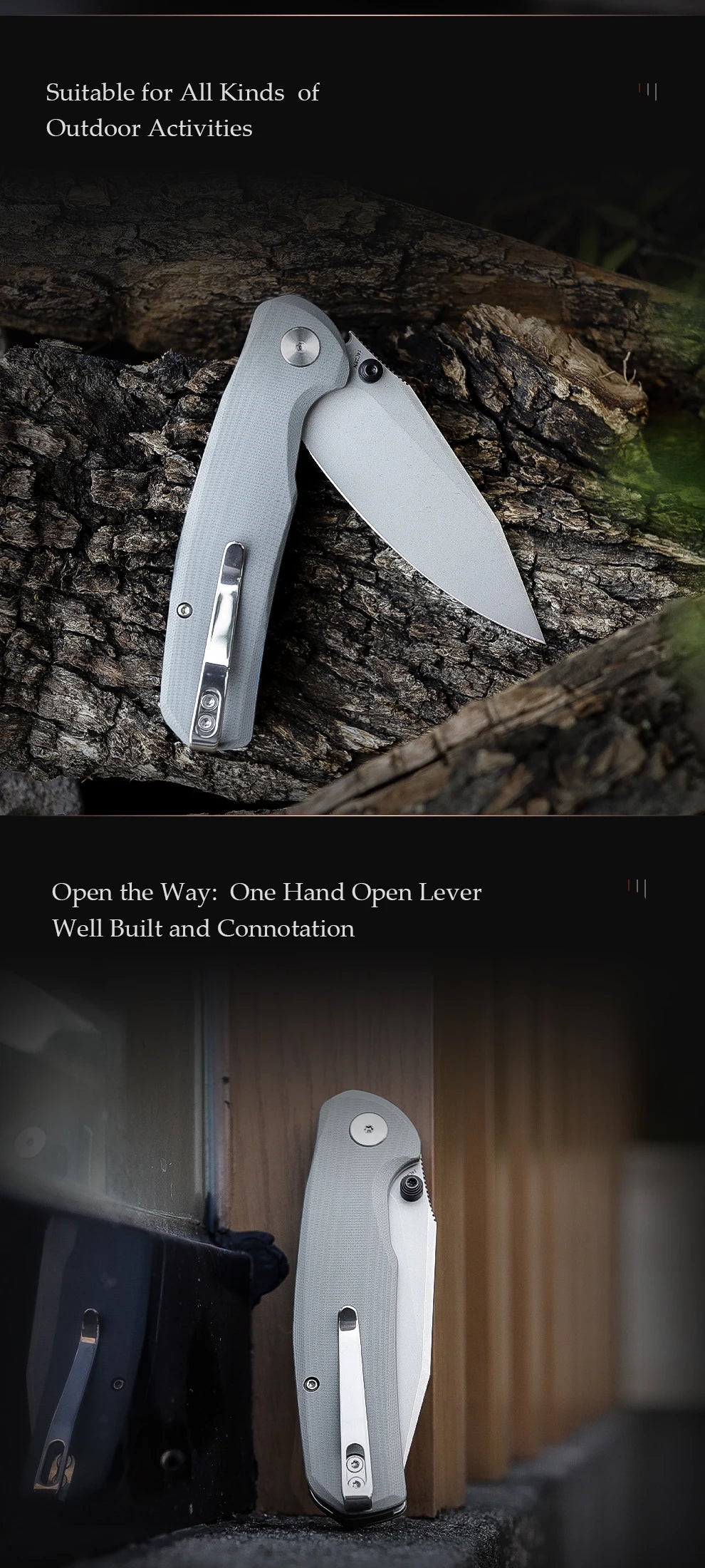 TRIVISA EDC Folding Knife for Men, Axis Pocket Knife with Clip,3.34” 14C28N Steel ,Stonewash Blade,G10 Handle.Camping Tool - Action Outdoors Kiwi