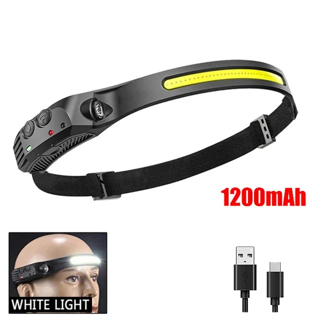COB LED Headlamp Induction Head Lamp Built-in Battery USB Rechargeable Head Flashlight Outdoor Camping Fishing Sensor Headlight - Action Outdoors Kiwi