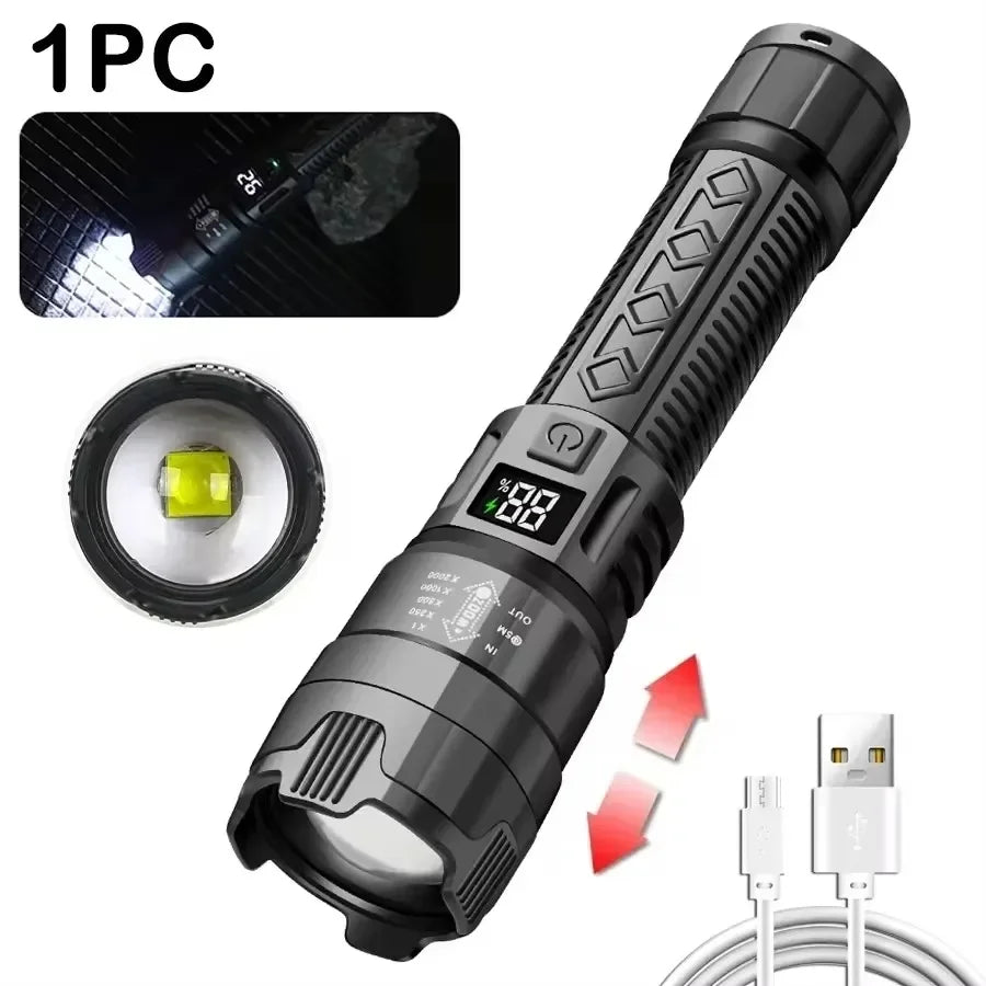High Strong Power Led Flashlights Tactical Flash Light Torch Ultra Bright Lamp USB Charging Camping Fishing Defensa Zoom Lantern - Action Outdoors Kiwi
