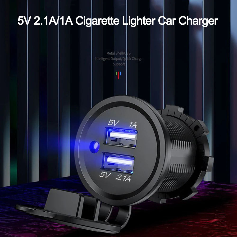 3.1 A Dual USB 2 Ports 12V-24V Universal Car Cigarette Charger Socket Power Adapter Outlet with Blue Light for Car Boat Marine - Action Outdoors Kiwi