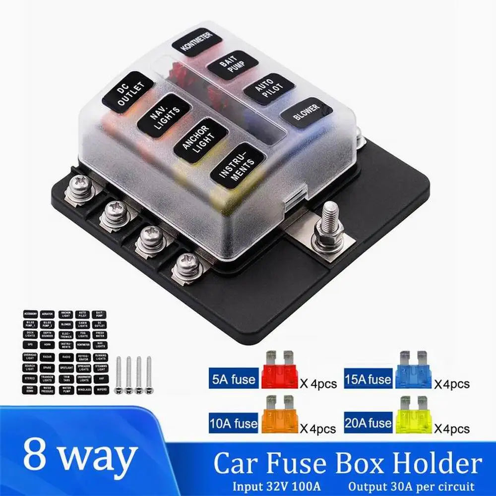 Universal 12Ways Car Blade Holder Fuse Box With LED Indicator Light 12V 32V Screw Binding Post Fuse For Car Boat Marine - Action Outdoors Kiwi