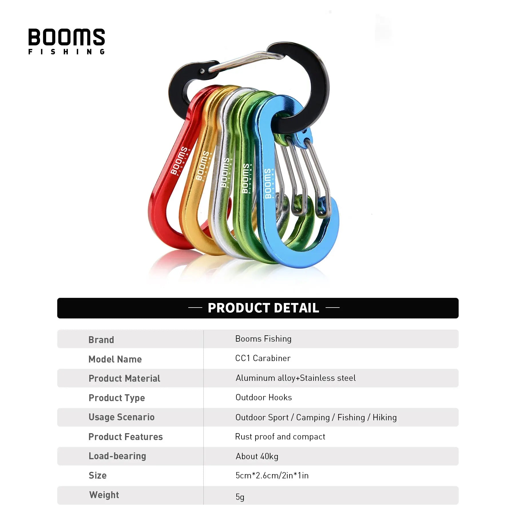 Booms Fishing CC1 6Pcs Aluminum Alloy Carabiner Keychain Outdoor Camping Climbing Snap Clip Lock Buckle Hook Fishing Accessories - Action Outdoors Kiwi