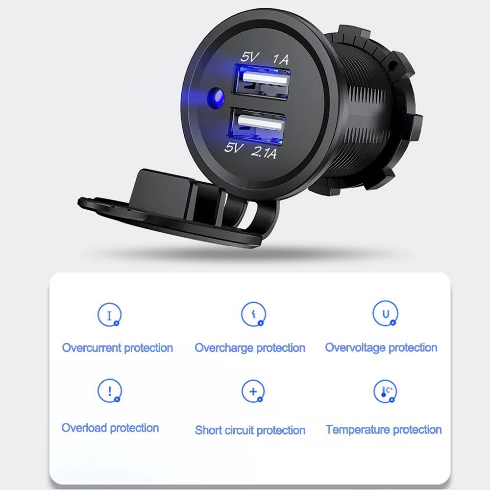 3.1 A Dual USB 2 Ports 12V-24V Universal Car Cigarette Charger Socket Power Adapter Outlet with Blue Light for Car Boat Marine - Action Outdoors Kiwi