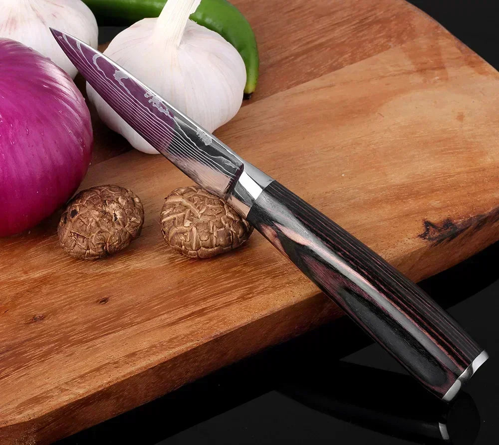 Laser Damascus Kitchen Knife Cleaver Meat Fruit Bread Knife Barbecue Boning Knife Cut Chicken Convenient Scissors Kitchen Knives - Action Outdoors Kiwi