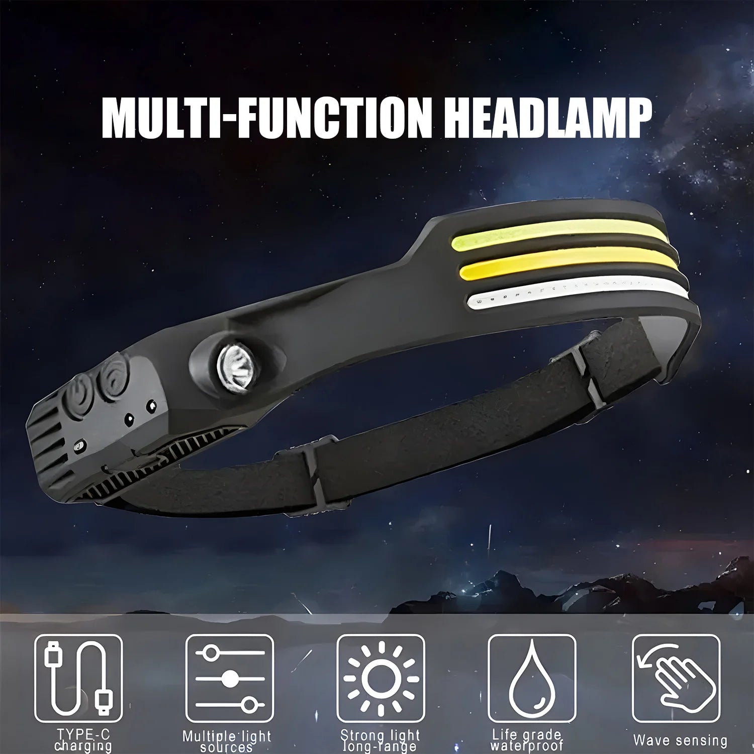 Headlight Portable head mounted work light rechargeable floodlight multifunctional outdoor fishing light strong running light - Action Outdoors Kiwi