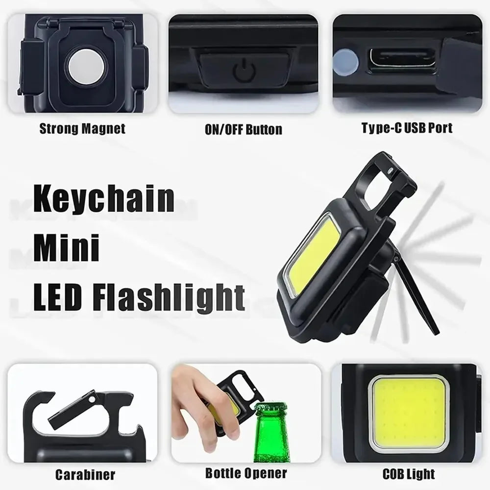 Mini LED Flashlight Keychain Multifunctional Portable COB Camping Lamps USB Charging Work Lights Outdoor Fishing Hiking Lanterna - Action Outdoors Kiwi