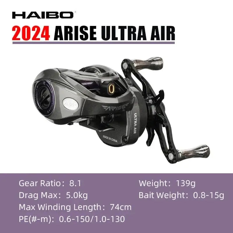 Haibo 24 NEW ARISE ULTRA AIR UT Magnesium Alloy Frame Baitcasting Fishing Reel 139g Carbon Fiber HandIe 11B+1RB Long Casting.