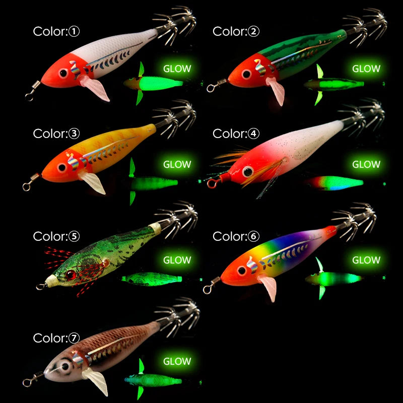 Luminous Squid Jig Artificial Bait Squid Fishing Lures Cuttlefish Webfoot Octopus Noctilucent Wood Shrimp Sea Fishing Lure