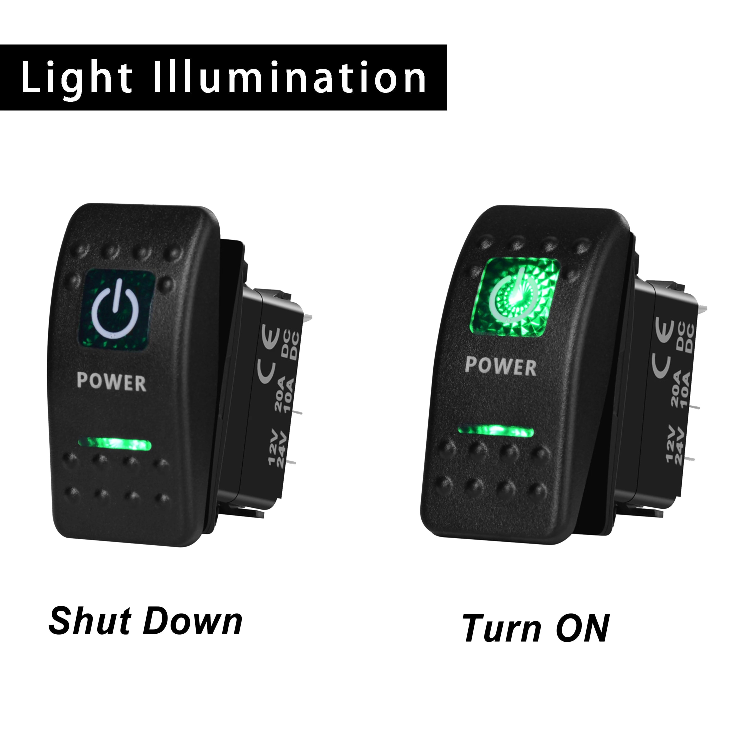 Green Led Light Bar Rocker Switch SPST 5Pins/DPDT 7Pins For Car Marine Boat IP68 NARVA Carling ARB Auto Parts Camper Replacement - Action Outdoors Kiwi