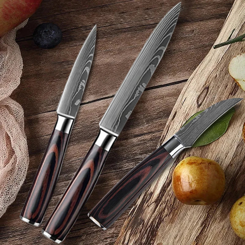 Kitchen Knife Chef Knives Meat Cleaver Fruit Vegetable Knife Slicing Knife Santoku Knife Damascus Pattern Cooking Cutter - Action Outdoors Kiwi