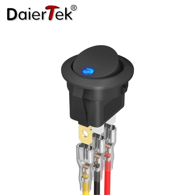 DaierTek 4PCS 12V 3 Pin Round Rocker ON/Off LED Light Toggle Switch SPST With Wires for Car Truck Marine Boat Car Accessories - Action Outdoors Kiwi
